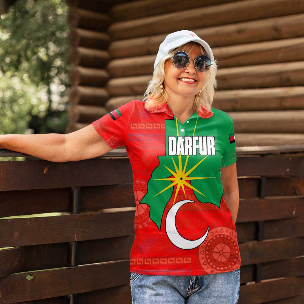 Darfur Sudan Women Polo Shirt with Red Green Yellow Crescent Star - Wonder Print Shop