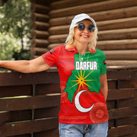 Darfur Sudan Women Polo Shirt with Red Green Yellow Crescent Star - Wonder Print Shop