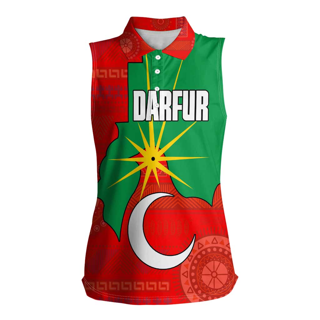 Darfur Sudan Women Sleeveless Polo Shirt with Red Green Yellow Crescent Star - Wonder Print Shop