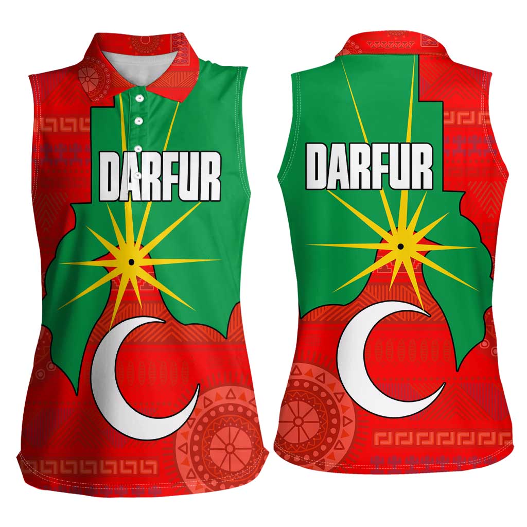 Darfur Sudan Women Sleeveless Polo Shirt with Red Green Yellow Crescent Star - Wonder Print Shop