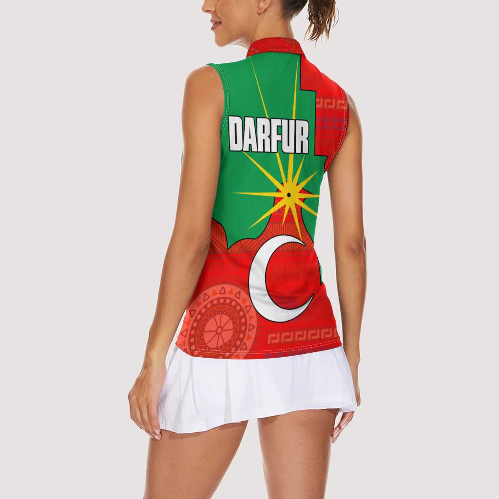 Darfur Sudan Women Sleeveless Polo Shirt with Red Green Yellow Crescent Star - Wonder Print Shop