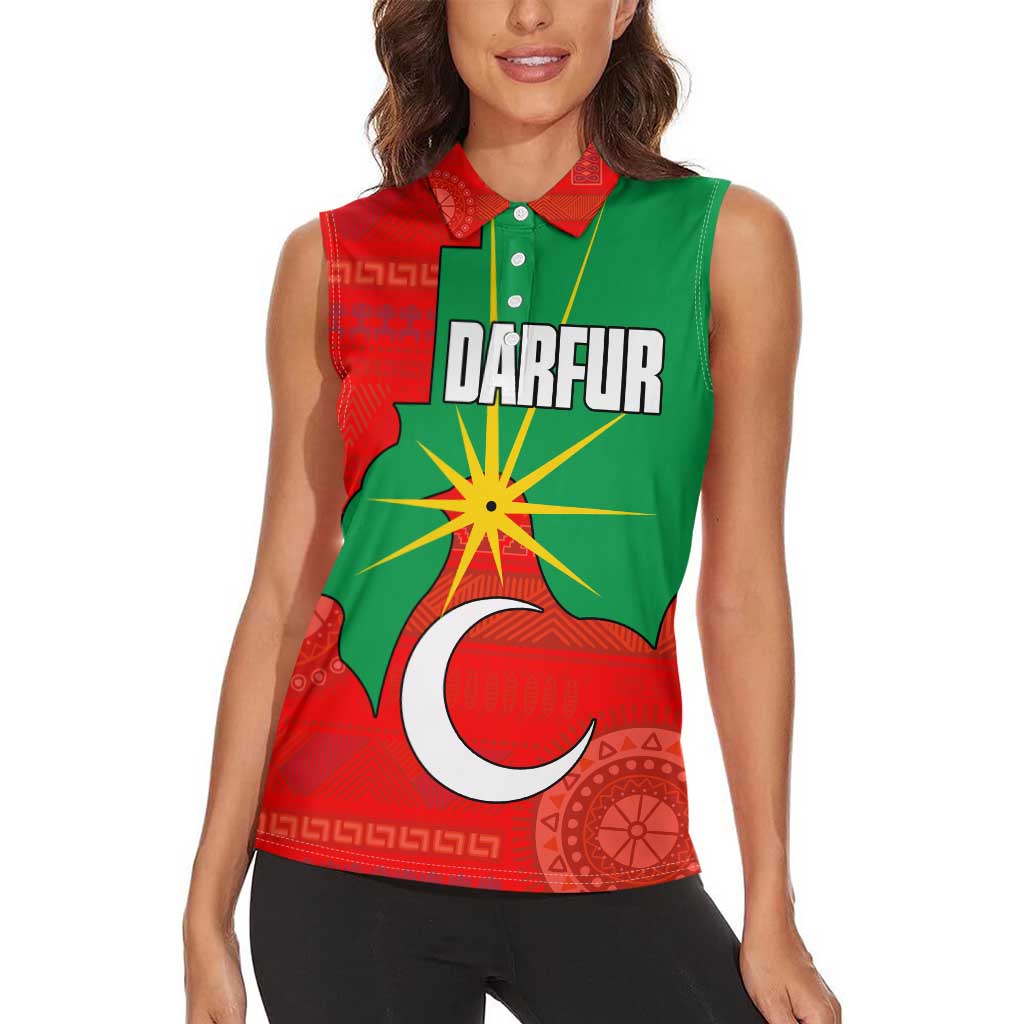 Darfur Sudan Women Sleeveless Polo Shirt with Red Green Yellow Crescent Star - Wonder Print Shop