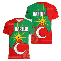 Darfur Sudan Women V-Neck T-Shirt with Red Green Yellow Crescent Star - Wonder Print Shop