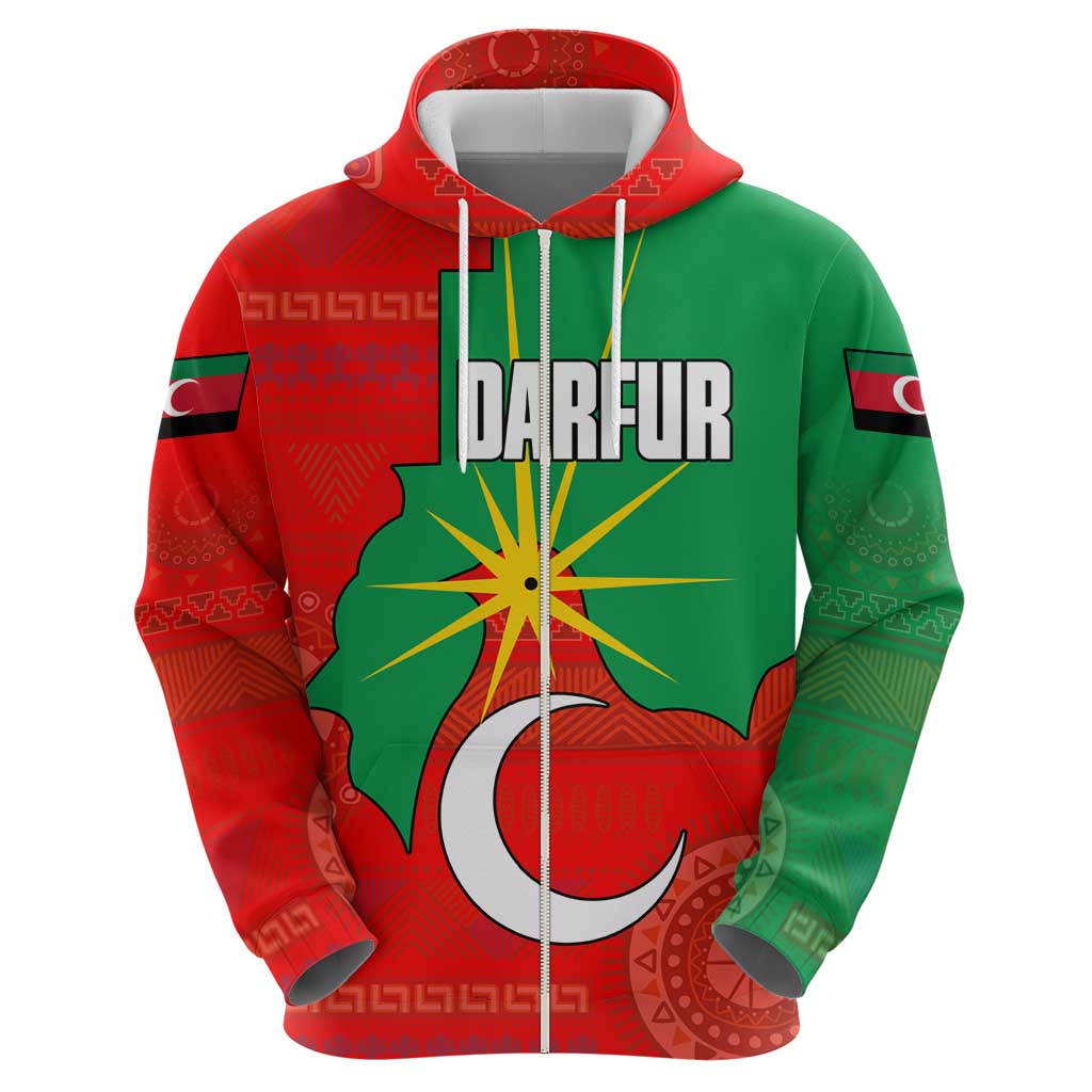 Darfur Sudan Zip Hoodie with Red Green Yellow Crescent Star - Wonder Print Shop