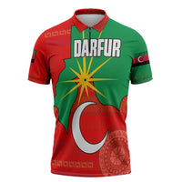 Darfur Sudan Zipper Polo Shirt with Red Green Yellow Crescent Star - Wonder Print Shop