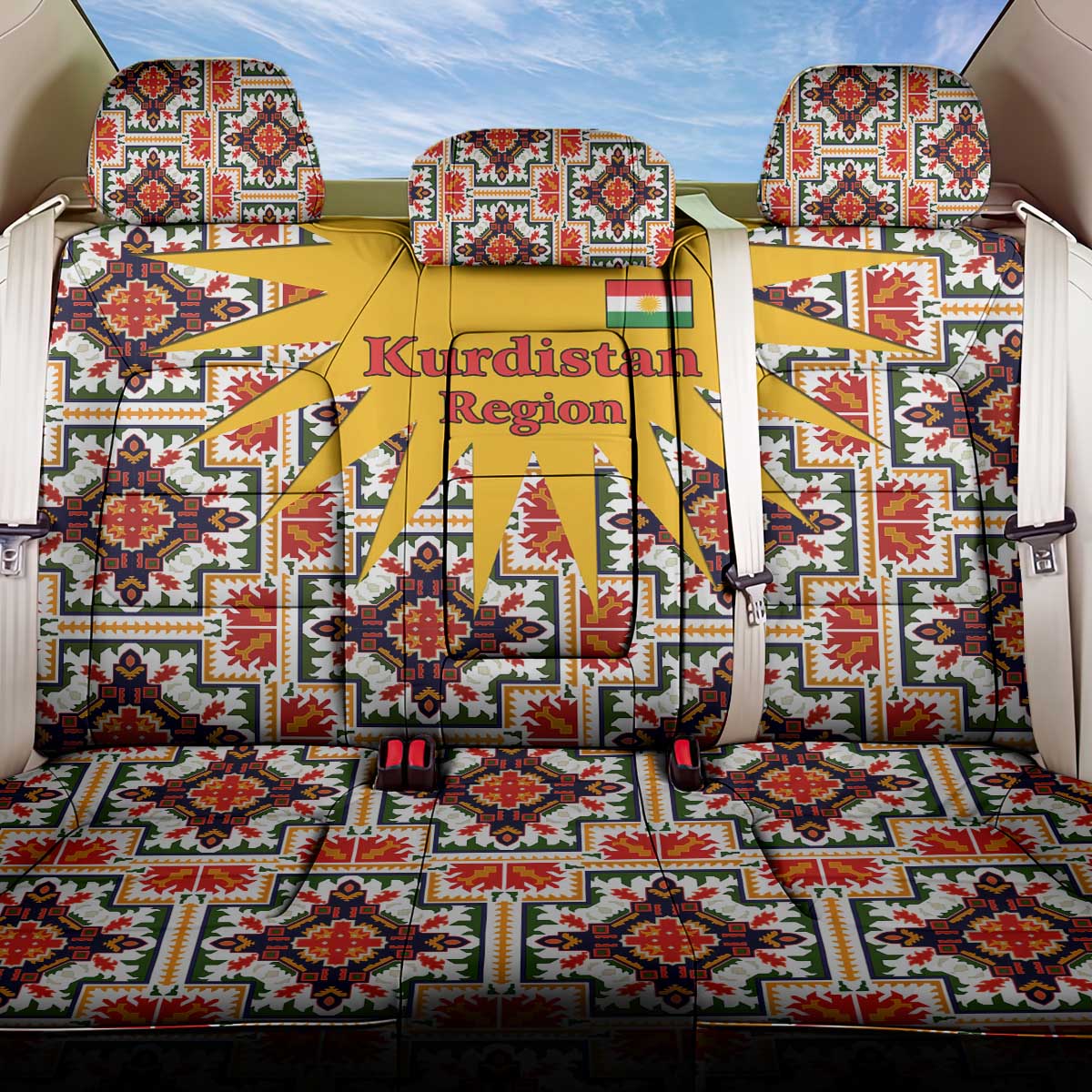 Iraq Kurdistan Region Back Car Seat Cover Traditional Pattern Yellow Red Green - Wonder Print Shop