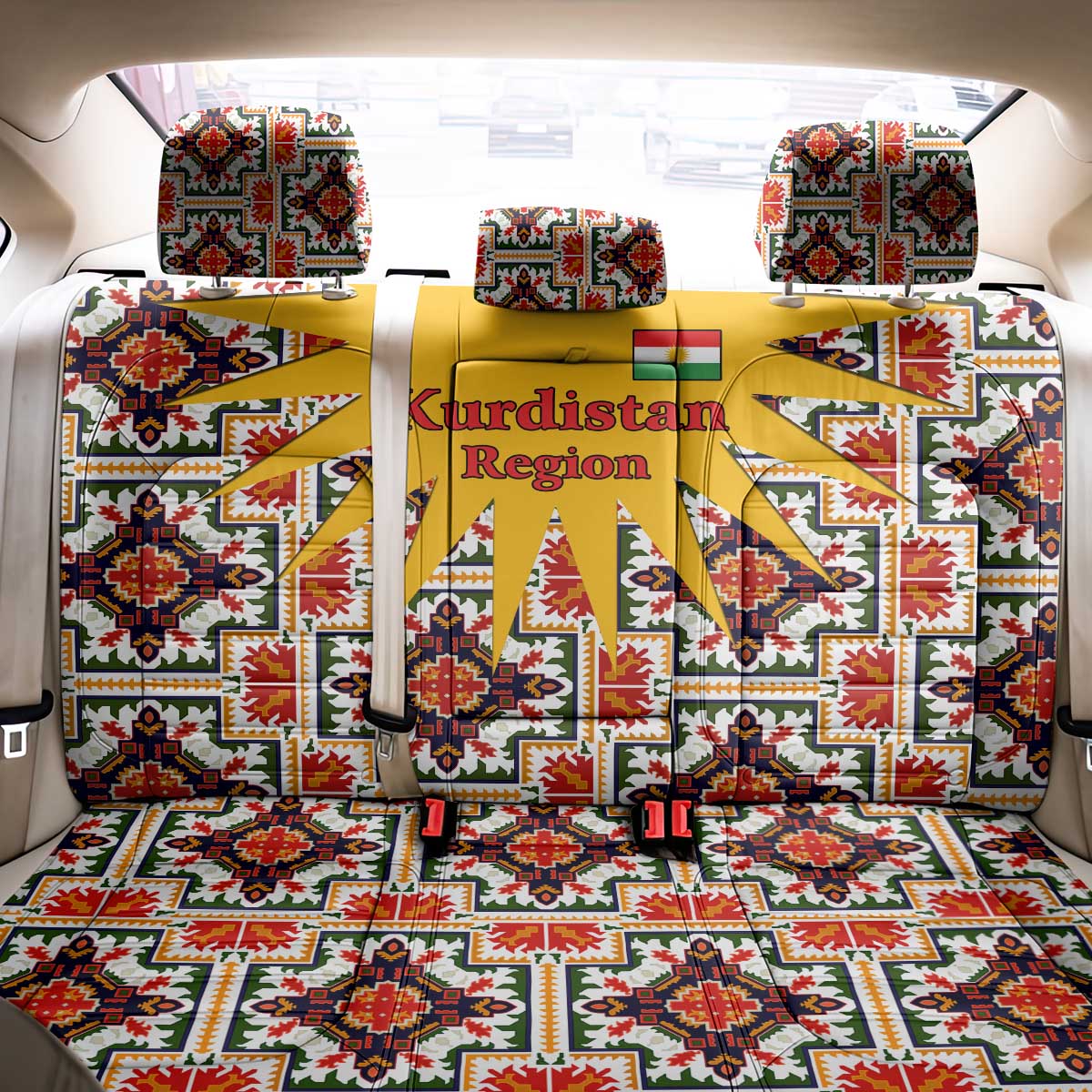 Iraq Kurdistan Region Back Car Seat Cover Traditional Pattern Yellow Red Green - Wonder Print Shop