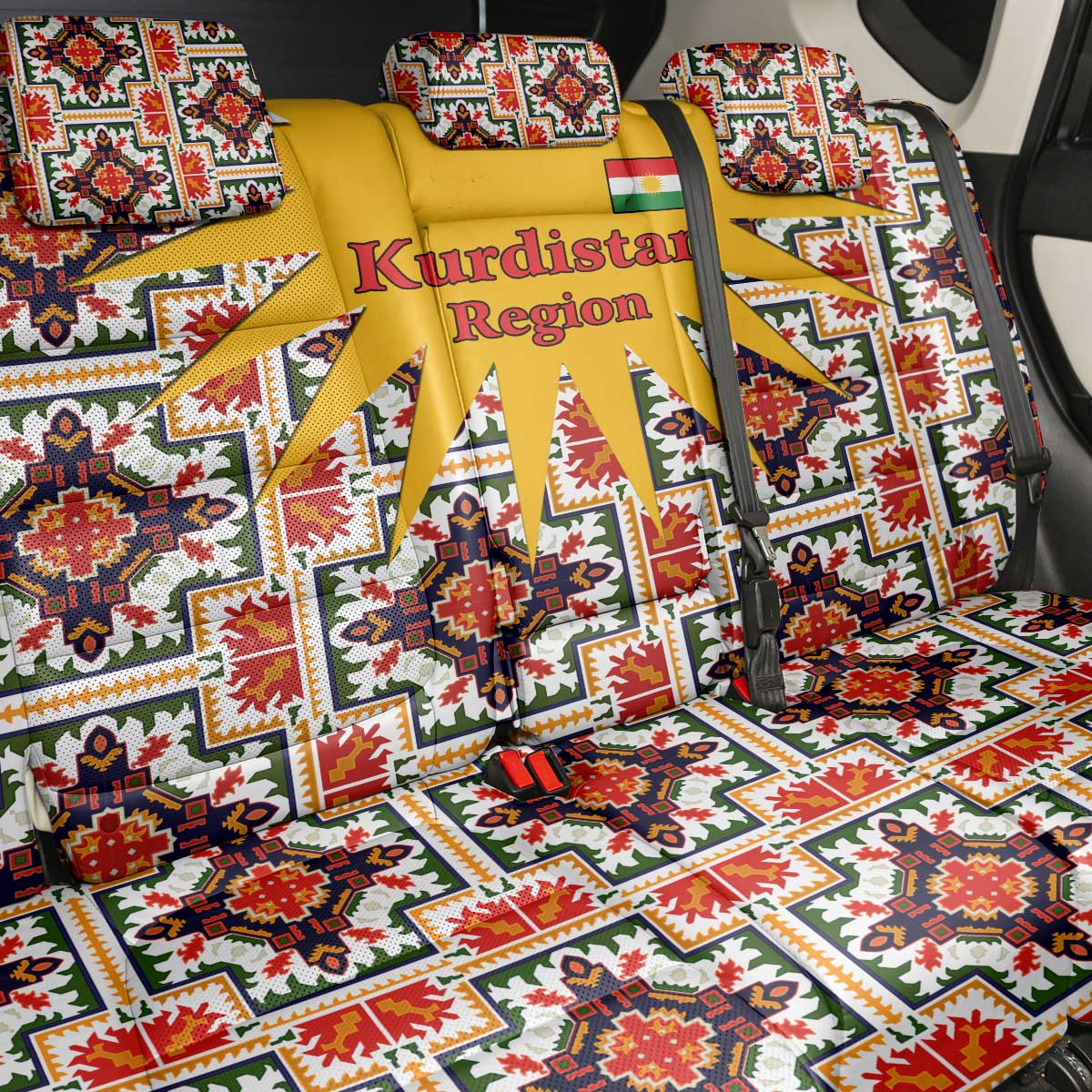 Iraq Kurdistan Region Back Car Seat Cover Traditional Pattern Yellow Red Green - Wonder Print Shop