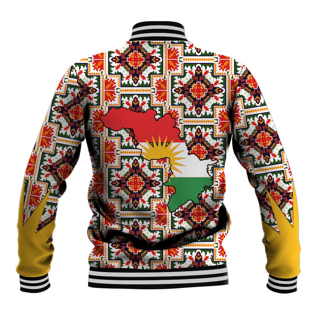 Iraq Kurdistan Region Baseball Jacket Traditional Pattern Yellow Red Green - Wonder Print Shop