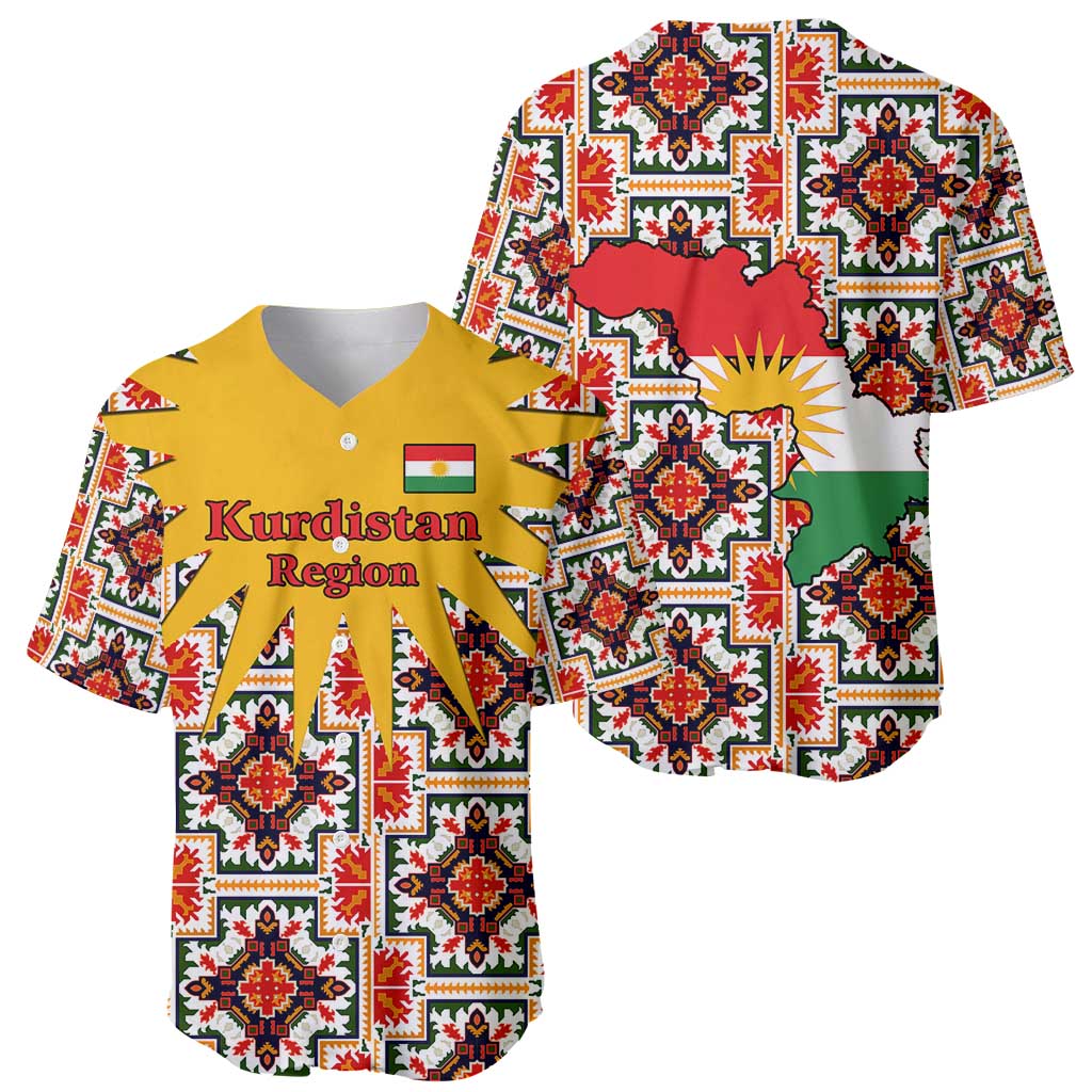 Iraq Kurdistan Region Baseball Jersey Traditional Pattern Yellow Red Green - Wonder Print Shop