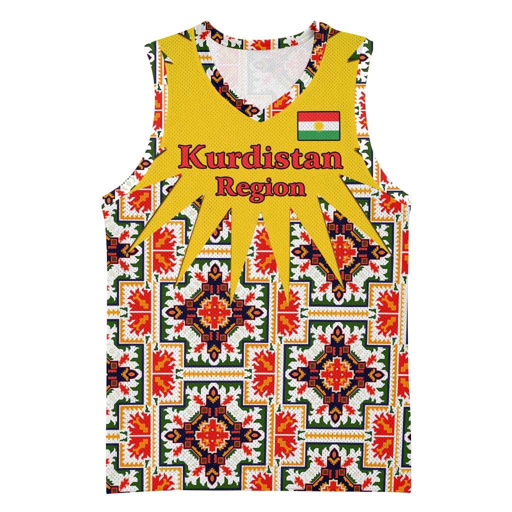 Iraq Kurdistan Region Basketball Jersey Traditional Pattern Yellow Red Green - Wonder Print Shop