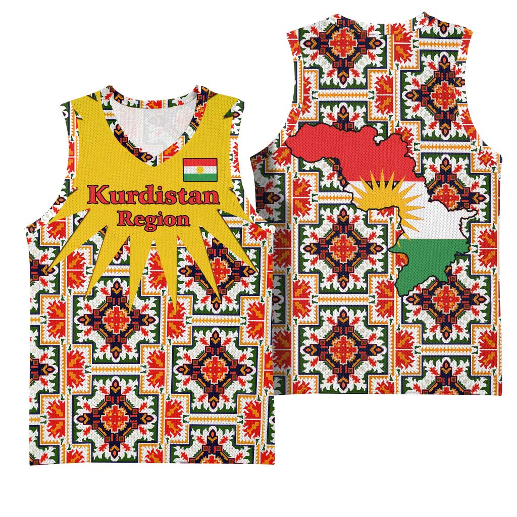 Iraq Kurdistan Region Basketball Jersey Traditional Pattern Yellow Red Green - Wonder Print Shop