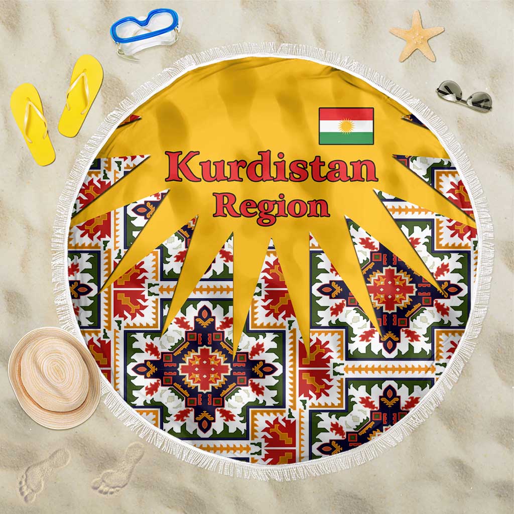 Iraq Kurdistan Region Beach Blanket Traditional Pattern Yellow Red Green - Wonder Print Shop