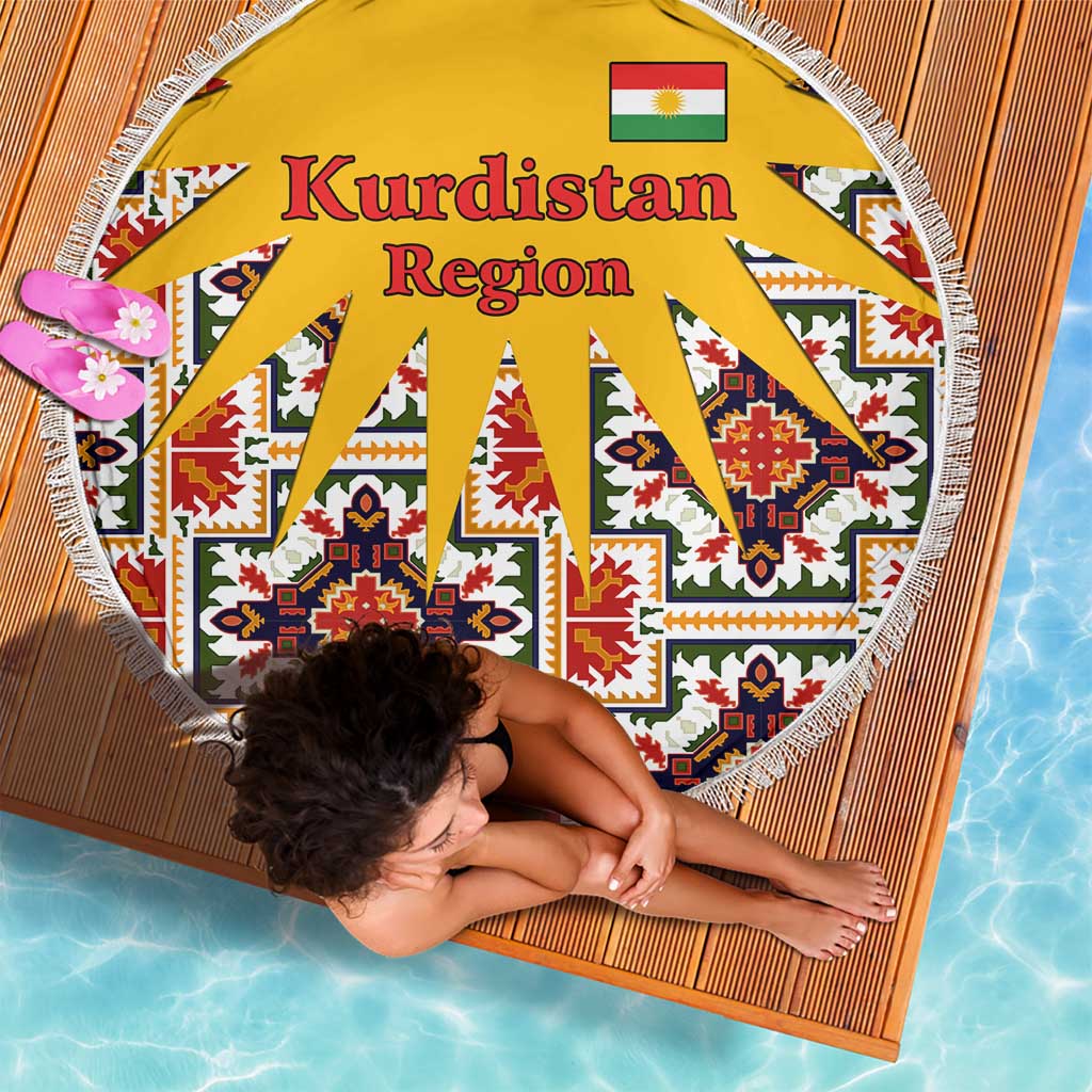 Iraq Kurdistan Region Beach Blanket Traditional Pattern Yellow Red Green - Wonder Print Shop