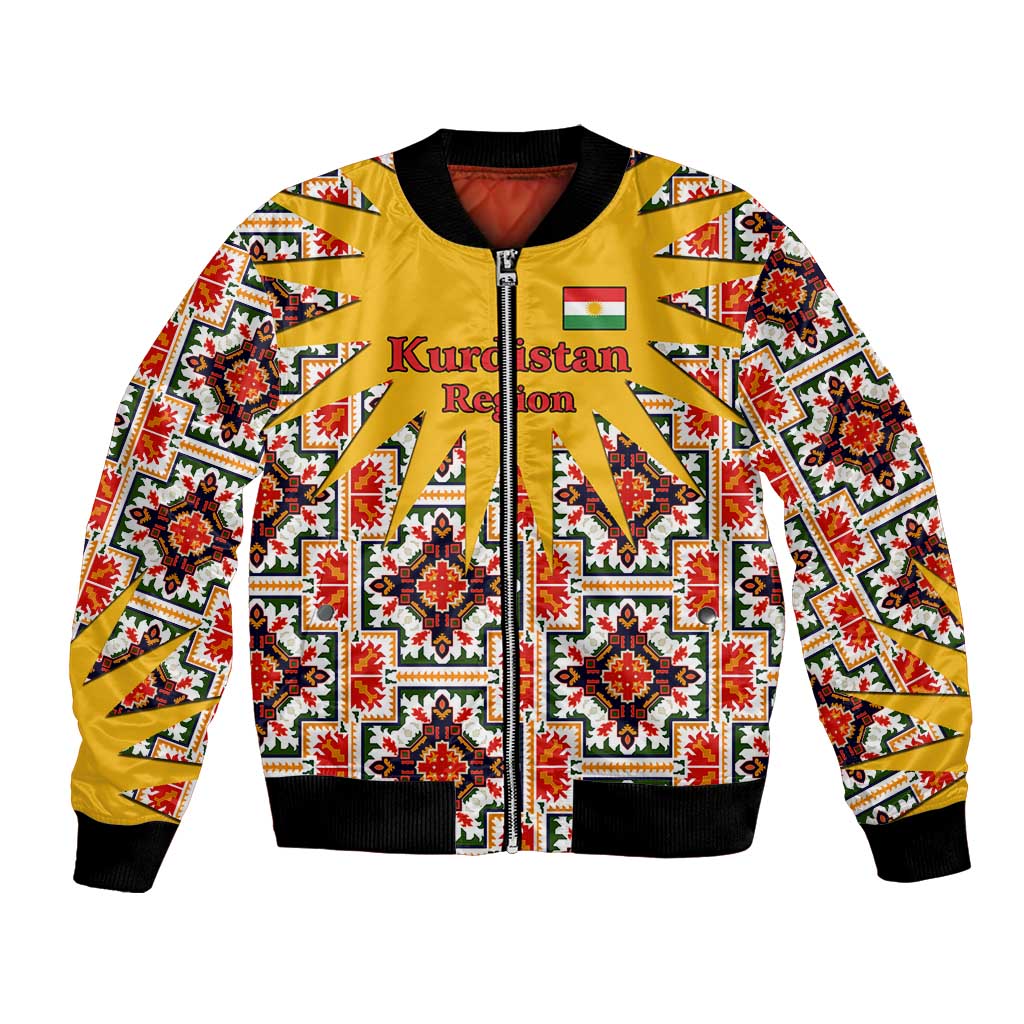 Iraq Kurdistan Region Bomber Jacket Traditional Pattern Yellow Red Green - Wonder Print Shop