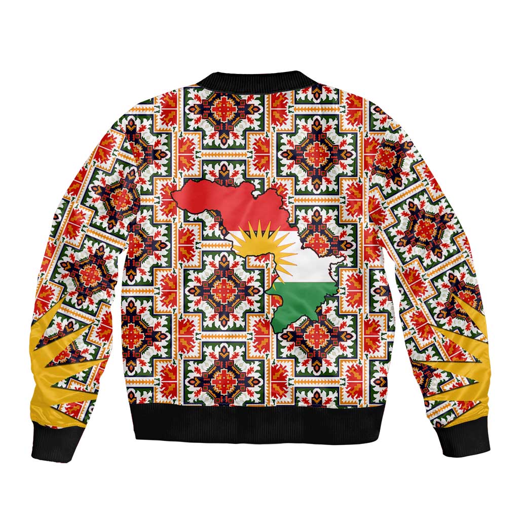 Iraq Kurdistan Region Bomber Jacket Traditional Pattern Yellow Red Green - Wonder Print Shop