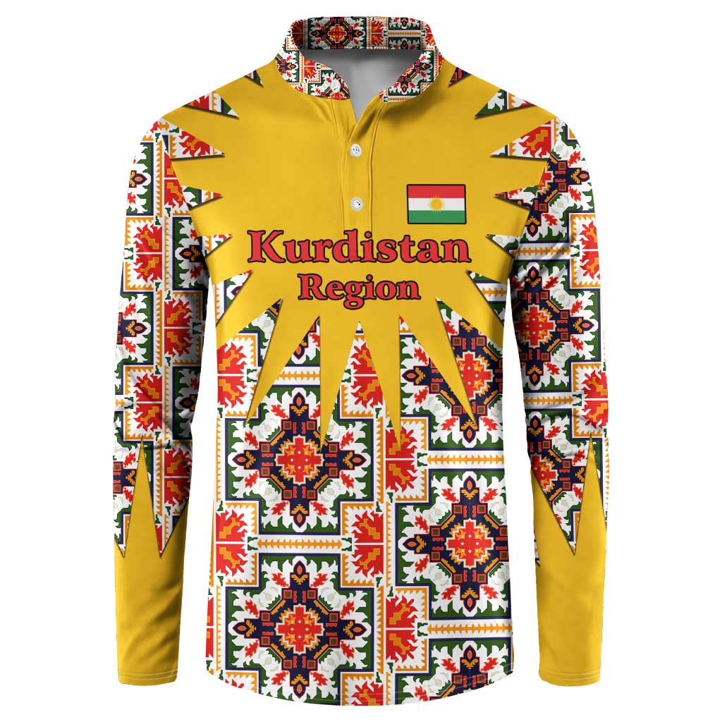 Iraq Kurdistan Region Button Sweatshirt Traditional Pattern Yellow Red Green - Wonder Print Shop