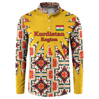 Iraq Kurdistan Region Button Sweatshirt Traditional Pattern Yellow Red Green - Wonder Print Shop