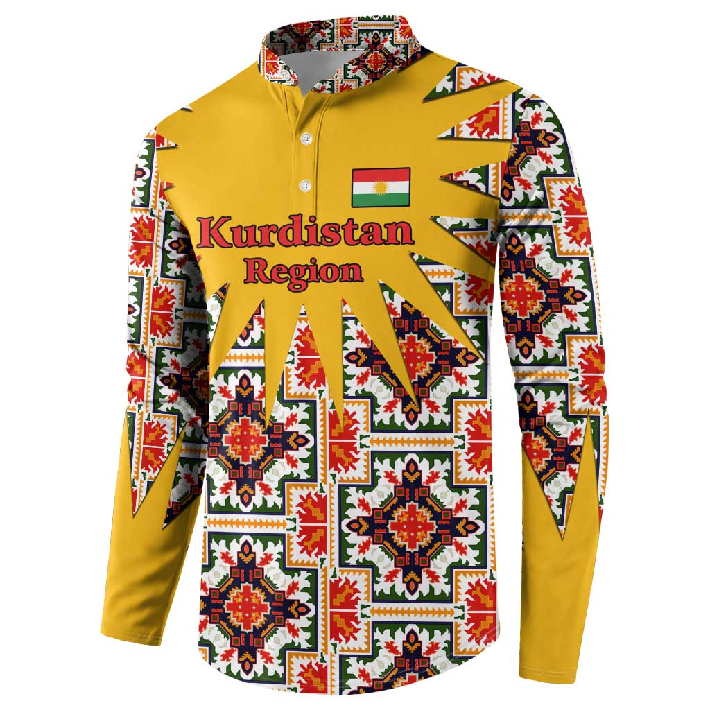 Iraq Kurdistan Region Button Sweatshirt Traditional Pattern Yellow Red Green - Wonder Print Shop