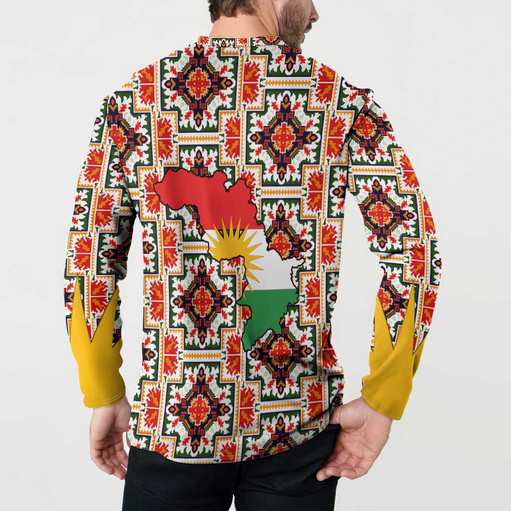 Iraq Kurdistan Region Button Sweatshirt Traditional Pattern Yellow Red Green - Wonder Print Shop