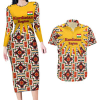 Iraq Kurdistan Region Couples Matching Long Sleeve Bodycon Dress and Hawaiian Shirt Traditional Pattern Yellow Red Green - Wonder Print Shop