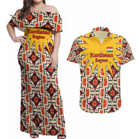 Iraq Kurdistan Region Couples Matching Off Shoulder Maxi Dress and Hawaiian Shirt Traditional Pattern Yellow Red Green - Wonder Print Shop