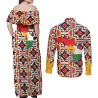 Iraq Kurdistan Region Couples Matching Off Shoulder Maxi Dress and Long Sleeve Button Shirt Traditional Pattern Yellow Red Green - Wonder Print Shop
