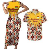 Iraq Kurdistan Region Couples Matching Short Sleeve Bodycon Dress and Hawaiian Shirt Traditional Pattern Yellow Red Green - Wonder Print Shop