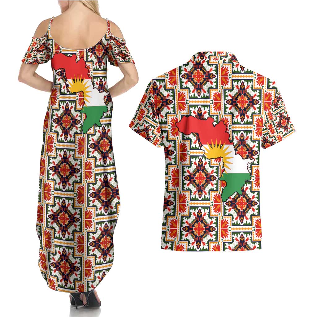 Iraq Kurdistan Region Couples Matching Summer Maxi Dress and Hawaiian Shirt Traditional Pattern Yellow Red Green - Wonder Print Shop