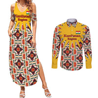 Iraq Kurdistan Region Couples Matching Summer Maxi Dress and Long Sleeve Button Shirt Traditional Pattern Yellow Red Green - Wonder Print Shop