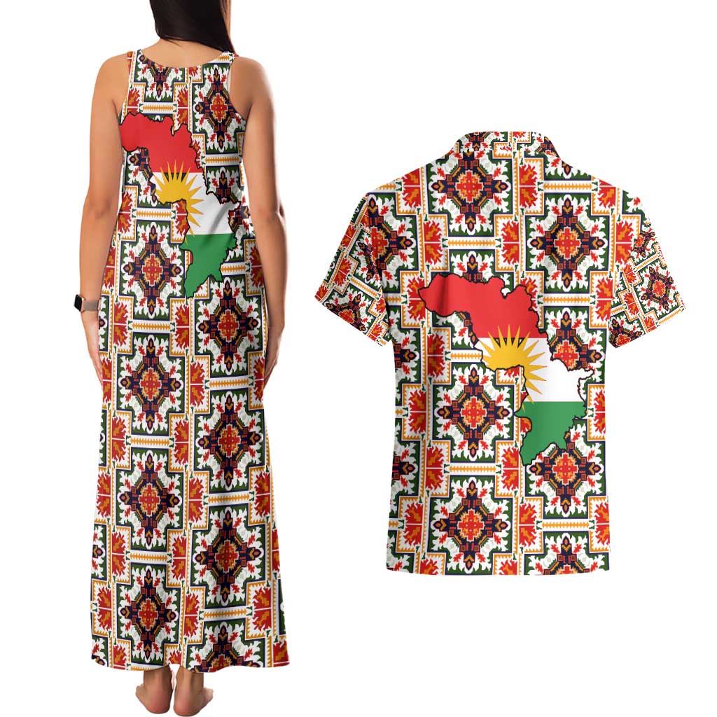 Iraq Kurdistan Region Couples Matching Tank Maxi Dress and Hawaiian Shirt Traditional Pattern Yellow Red Green - Wonder Print Shop