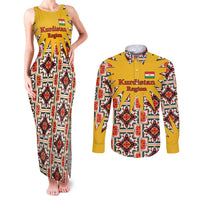 Iraq Kurdistan Region Couples Matching Tank Maxi Dress and Long Sleeve Button Shirt Traditional Pattern Yellow Red Green - Wonder Print Shop