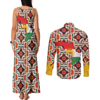 Iraq Kurdistan Region Couples Matching Tank Maxi Dress and Long Sleeve Button Shirt Traditional Pattern Yellow Red Green - Wonder Print Shop