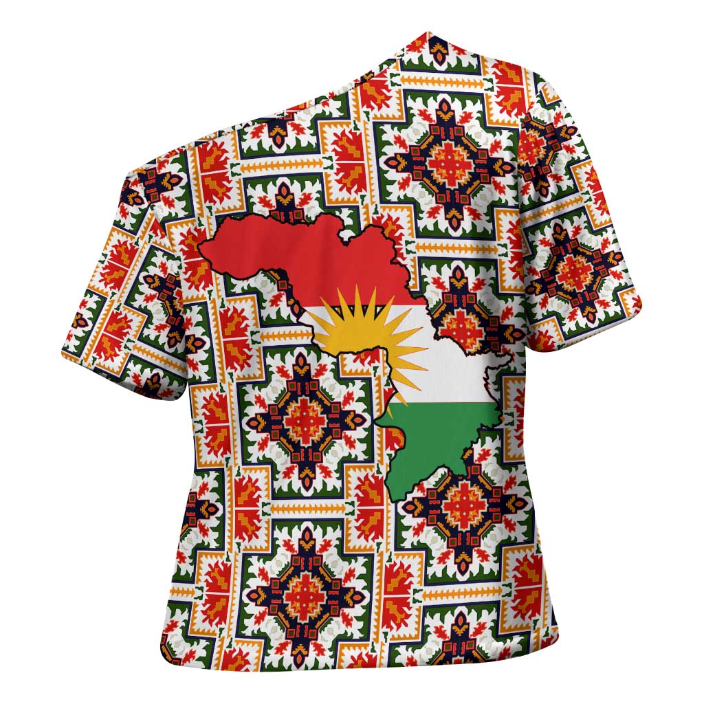 Iraq Kurdistan Region Cross Shoulder Shirt Traditional Pattern Yellow Red Green - Wonder Print Shop