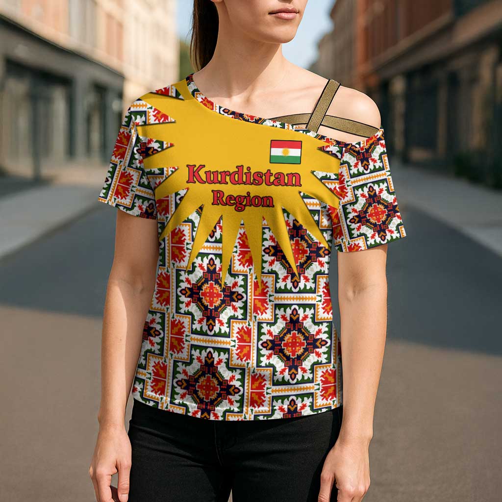 Iraq Kurdistan Region Cross Shoulder Shirt Traditional Pattern Yellow Red Green - Wonder Print Shop