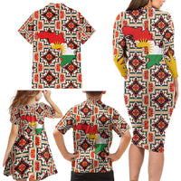 Iraq Kurdistan Region Family Matching Long Sleeve Bodycon Dress and Hawaiian Shirt Traditional Pattern Yellow Red Green - Wonder Print Shop