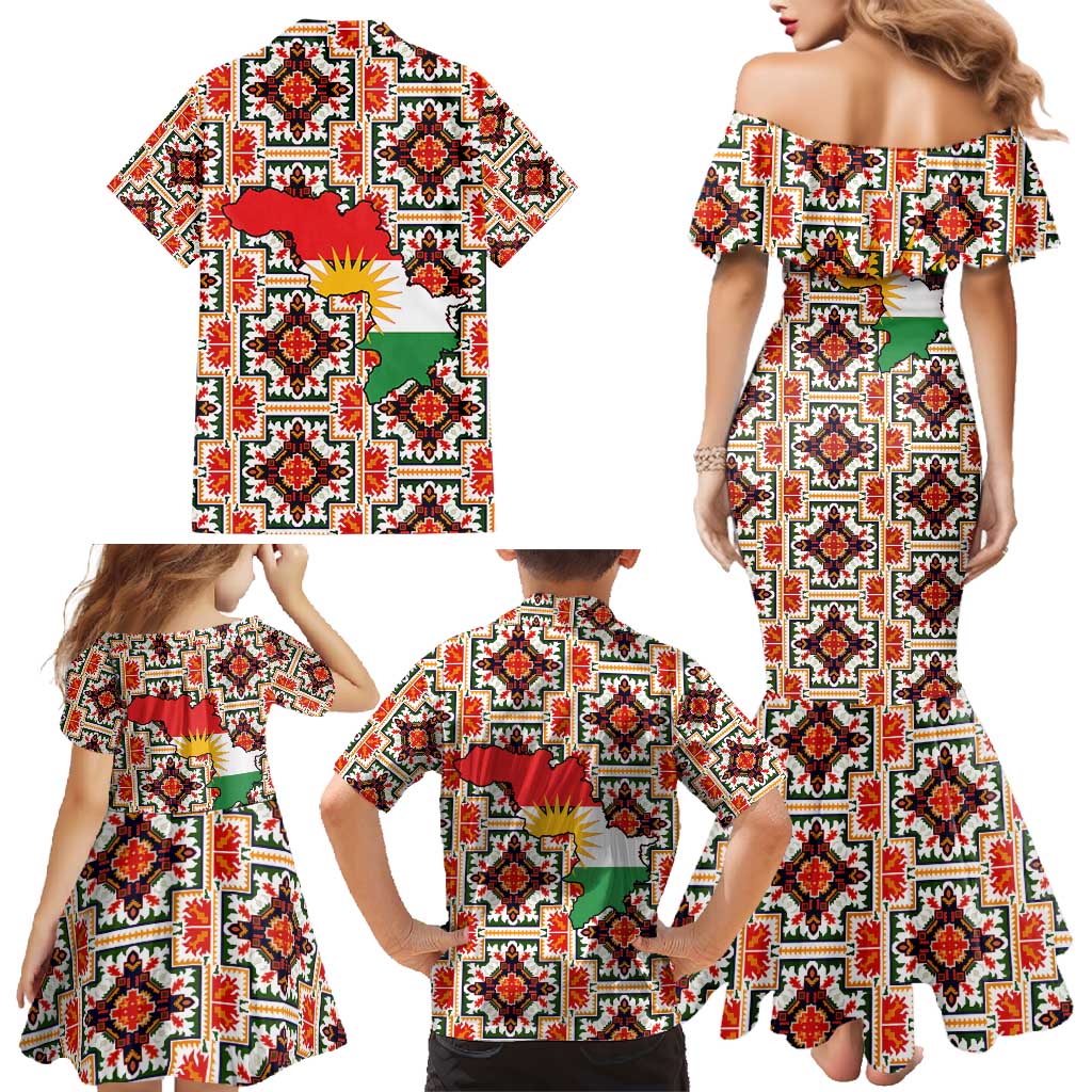 Iraq Kurdistan Region Family Matching Mermaid Dress and Hawaiian Shirt Traditional Pattern Yellow Red Green - Wonder Print Shop