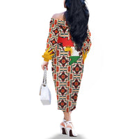 Iraq Kurdistan Region Family Matching Off The Shoulder Long Sleeve Dress and Hawaiian Shirt Traditional Pattern Yellow Red Green - Wonder Print Shop