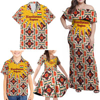Iraq Kurdistan Region Family Matching Off Shoulder Maxi Dress and Hawaiian Shirt Traditional Pattern Yellow Red Green - Wonder Print Shop