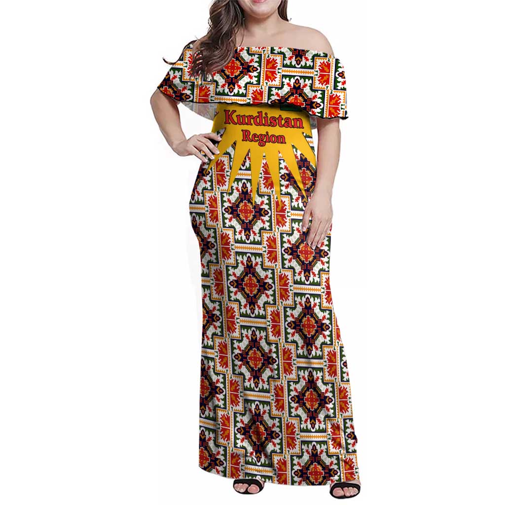 Iraq Kurdistan Region Family Matching Off Shoulder Maxi Dress and Hawaiian Shirt Traditional Pattern Yellow Red Green - Wonder Print Shop