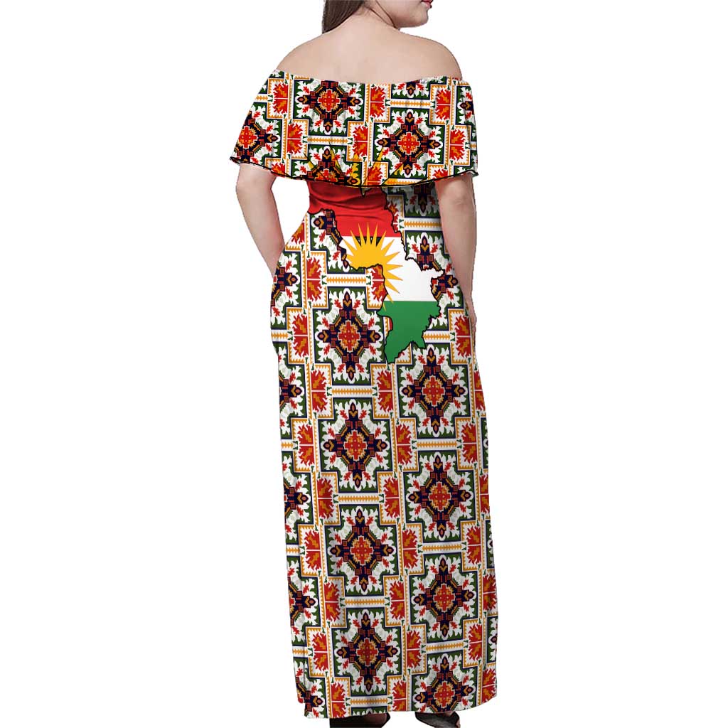 Iraq Kurdistan Region Family Matching Off Shoulder Maxi Dress and Hawaiian Shirt Traditional Pattern Yellow Red Green - Wonder Print Shop