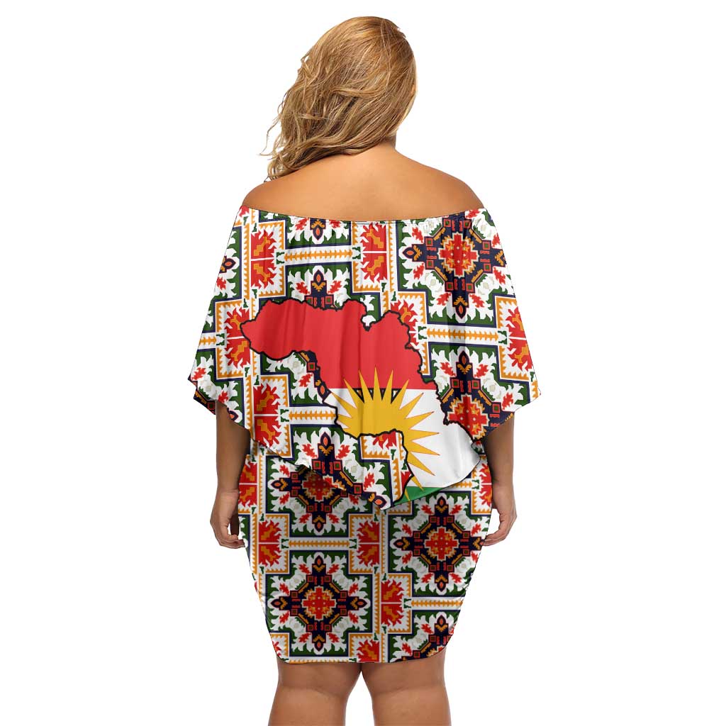 Iraq Kurdistan Region Family Matching Off Shoulder Short Dress and Hawaiian Shirt Traditional Pattern Yellow Red Green - Wonder Print Shop