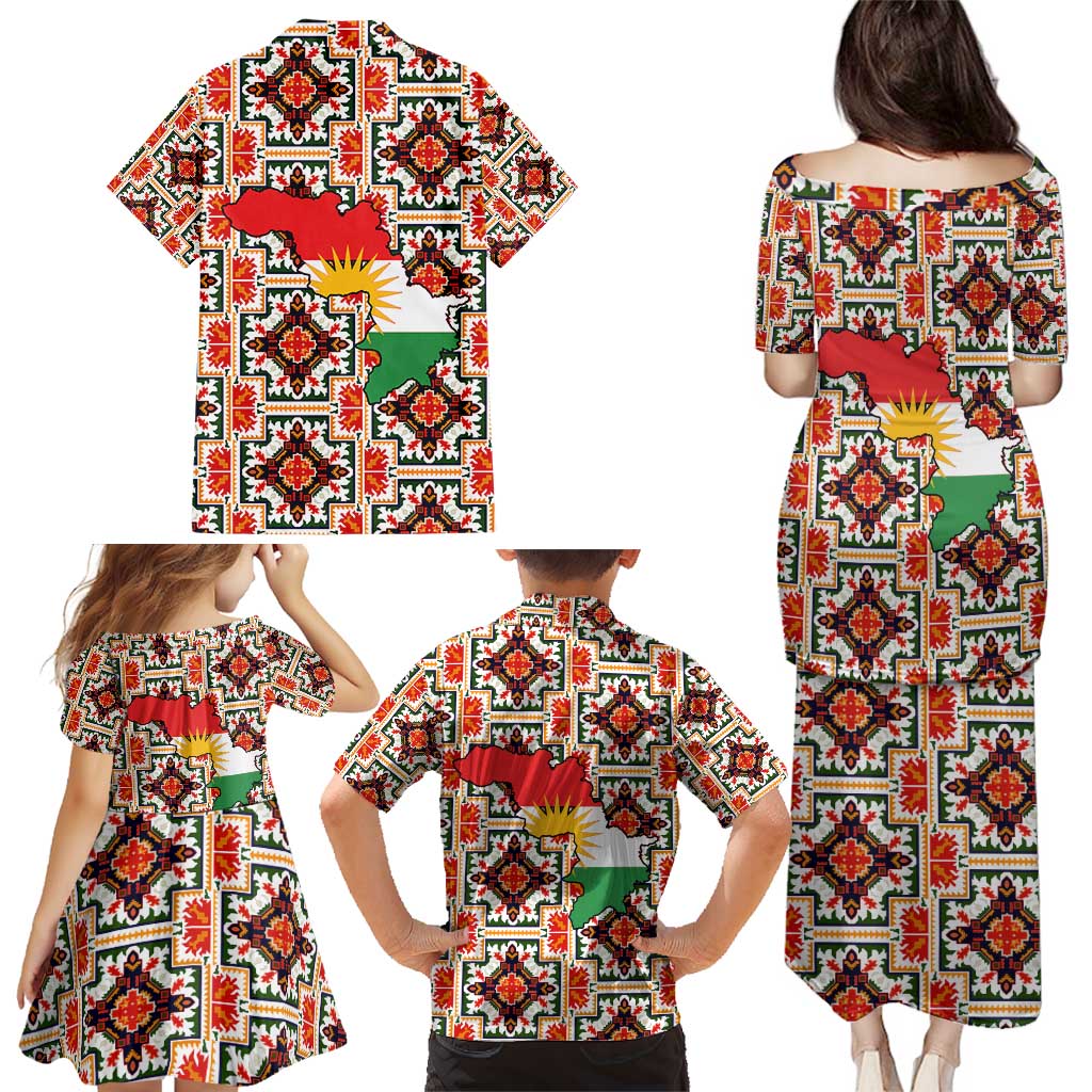 Iraq Kurdistan Region Family Matching Puletasi and Hawaiian Shirt Traditional Pattern Yellow Red Green - Wonder Print Shop
