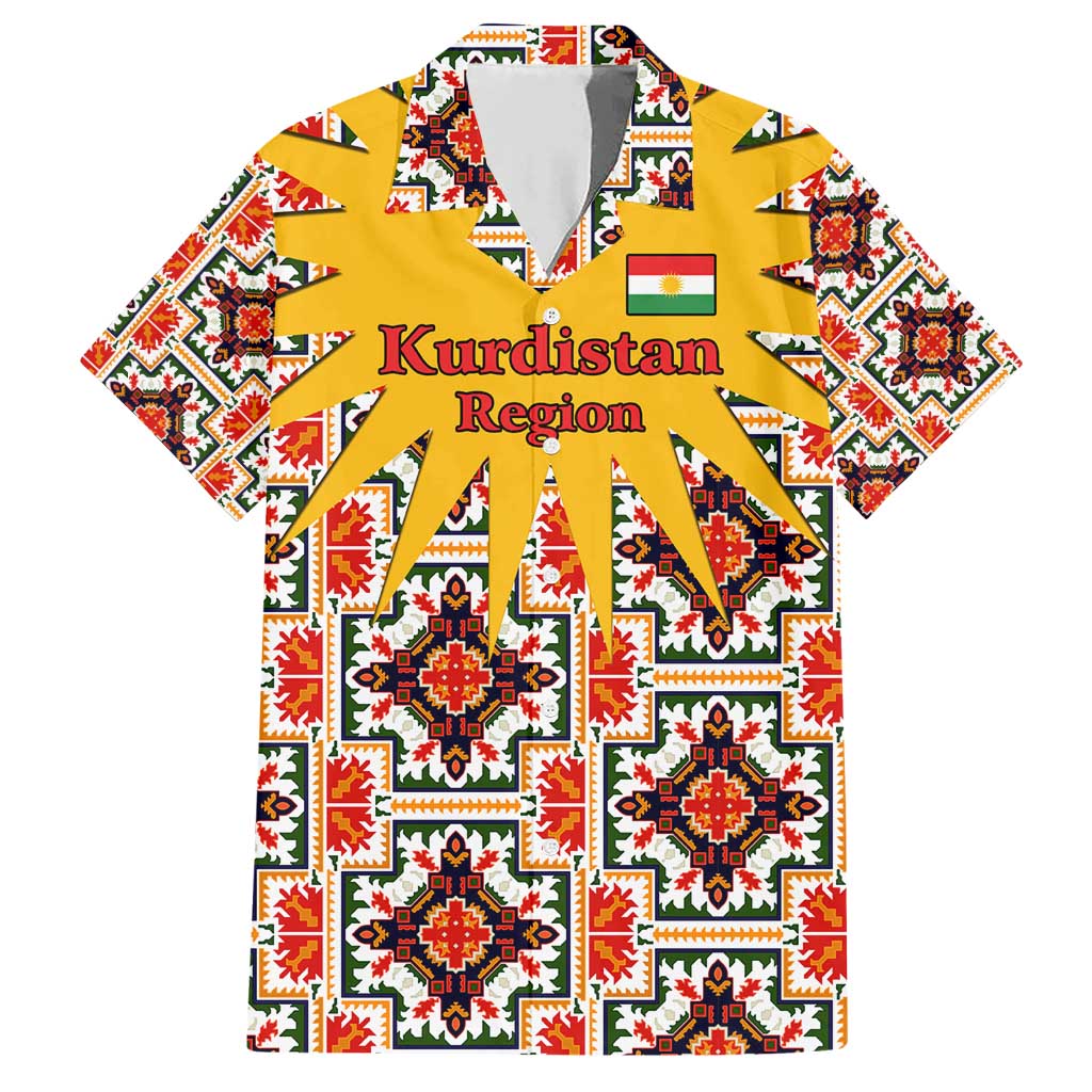 Iraq Kurdistan Region Family Matching Short Sleeve Bodycon Dress and Hawaiian Shirt Traditional Pattern Yellow Red Green - Wonder Print Shop
