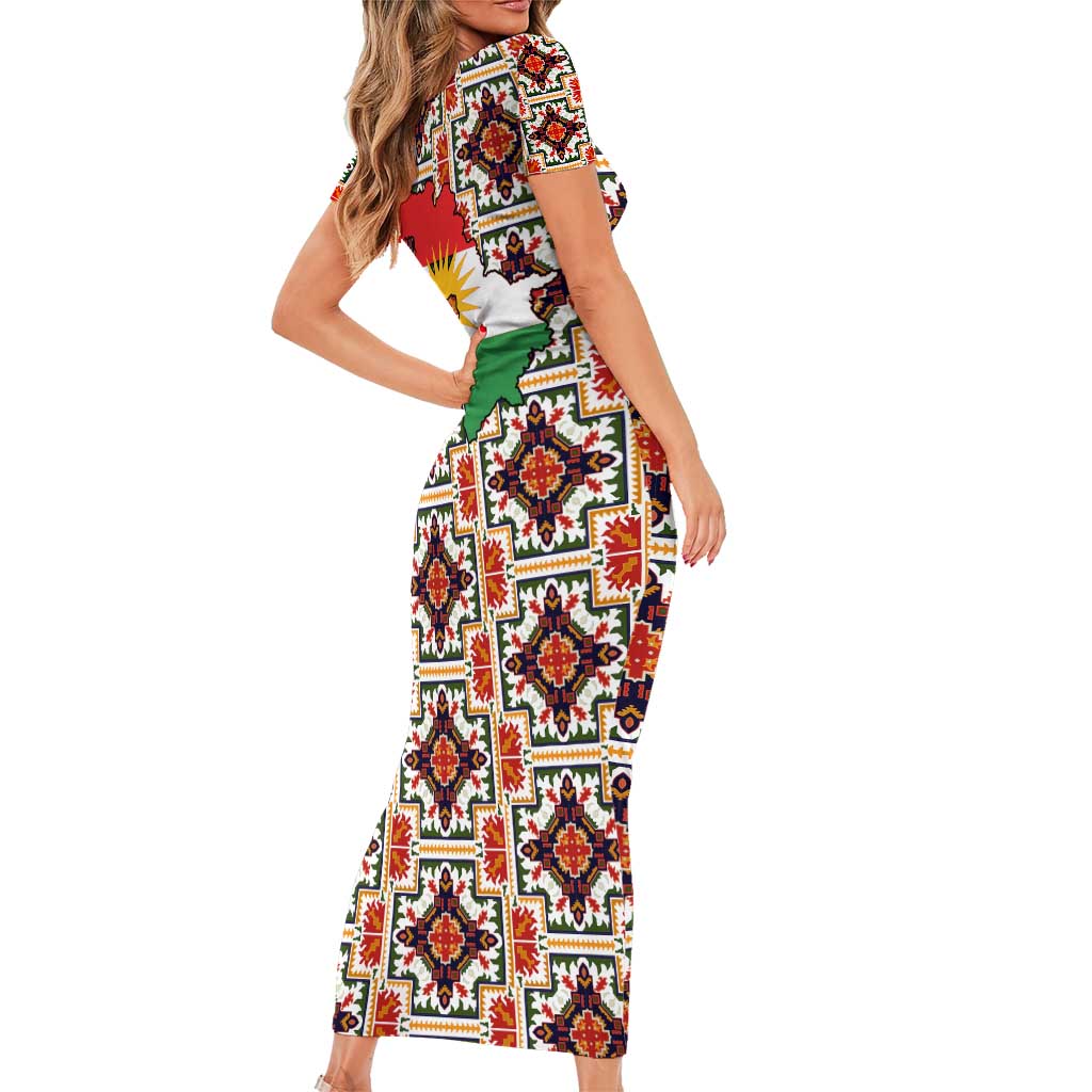 Iraq Kurdistan Region Family Matching Short Sleeve Bodycon Dress and Hawaiian Shirt Traditional Pattern Yellow Red Green - Wonder Print Shop