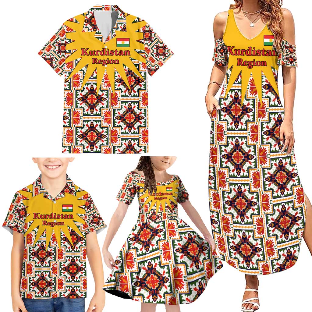 Iraq Kurdistan Region Family Matching Summer Maxi Dress and Hawaiian Shirt Traditional Pattern Yellow Red Green - Wonder Print Shop