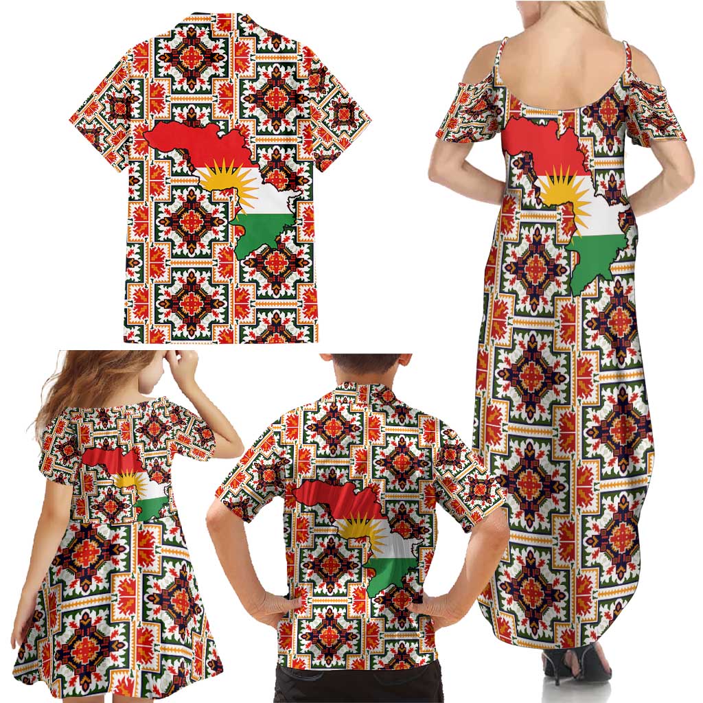 Iraq Kurdistan Region Family Matching Summer Maxi Dress and Hawaiian Shirt Traditional Pattern Yellow Red Green - Wonder Print Shop