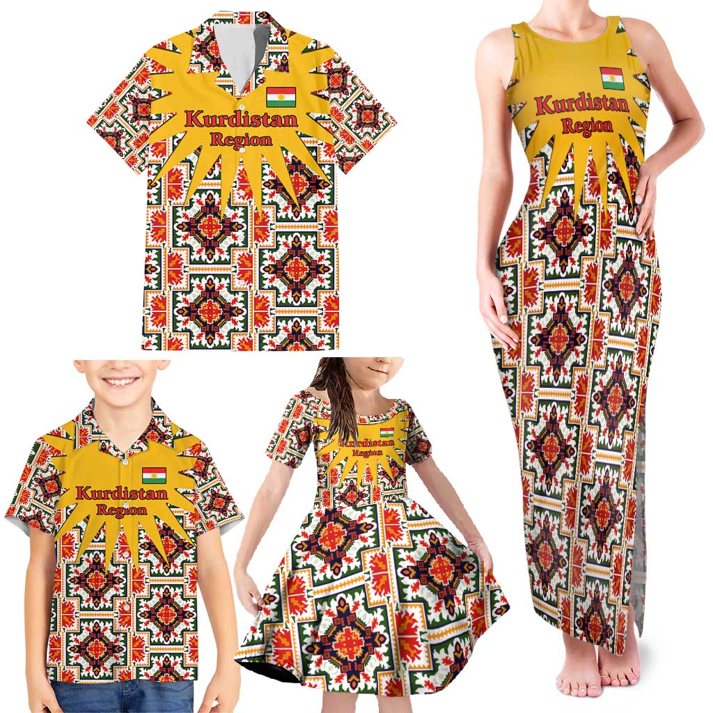 Iraq Kurdistan Region Family Matching Tank Maxi Dress and Hawaiian Shirt Traditional Pattern Yellow Red Green - Wonder Print Shop