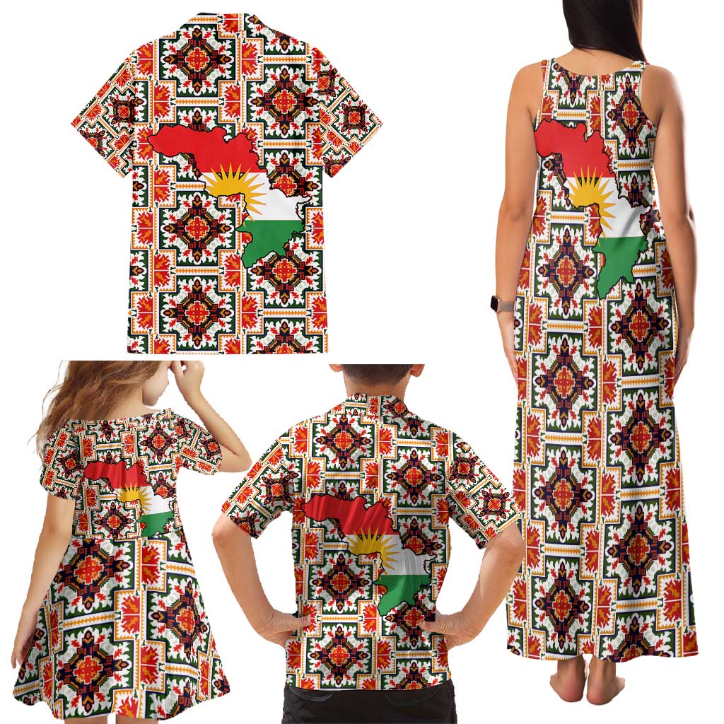 Iraq Kurdistan Region Family Matching Tank Maxi Dress and Hawaiian Shirt Traditional Pattern Yellow Red Green - Wonder Print Shop