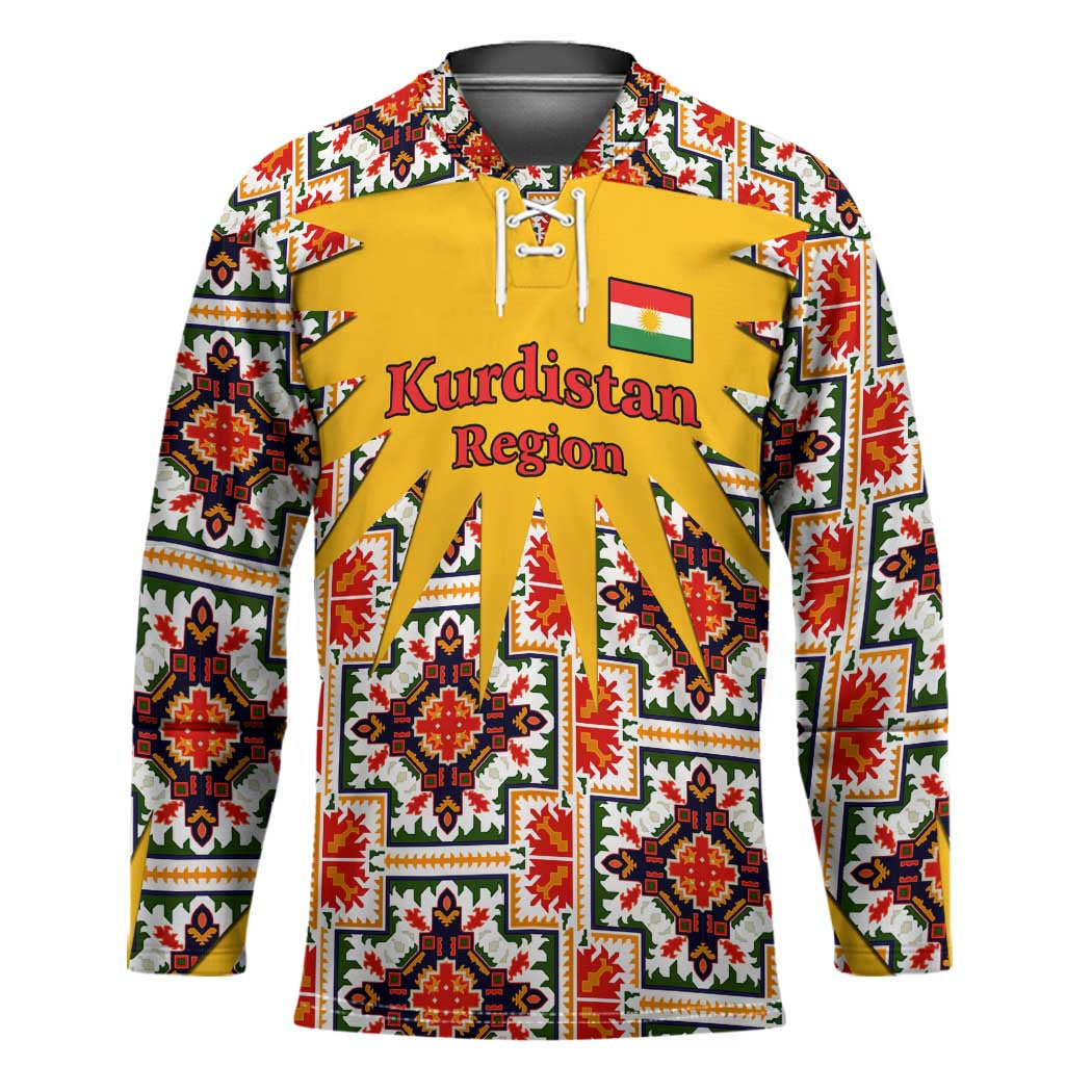 Iraq Kurdistan Region Hockey Jersey Traditional Pattern Yellow Red Green - Wonder Print Shop